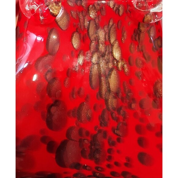 Purse Vase Hand Blown Red Glass Gold Fleck Cheetah Print - Picture 3 of 14